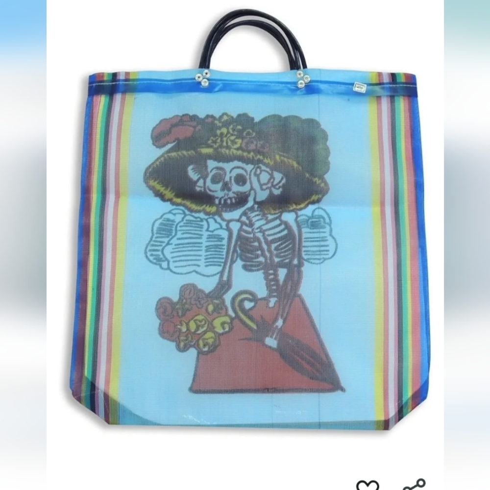 Day of the Dead Skeleton Mexican Tote Mexico Fair Trade Market Bag Sack